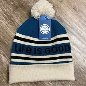 NEW Life Is Good Teal Blue Knit Hat with Pom